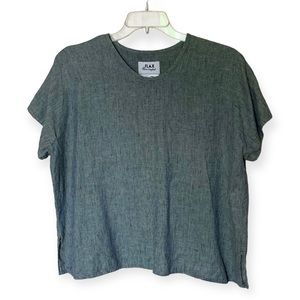 FLAX by Jeanne Engelhart Blue Green Linen Short Sleeve Shirt - 1G or 18/20 *Flaw